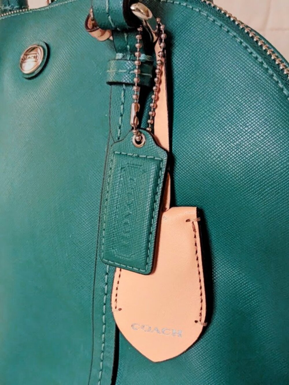 Coach Peyton Cora Domed Satchel Bag Handbag Crossbody Leather Jade Teal Green - Picture 4 of 8